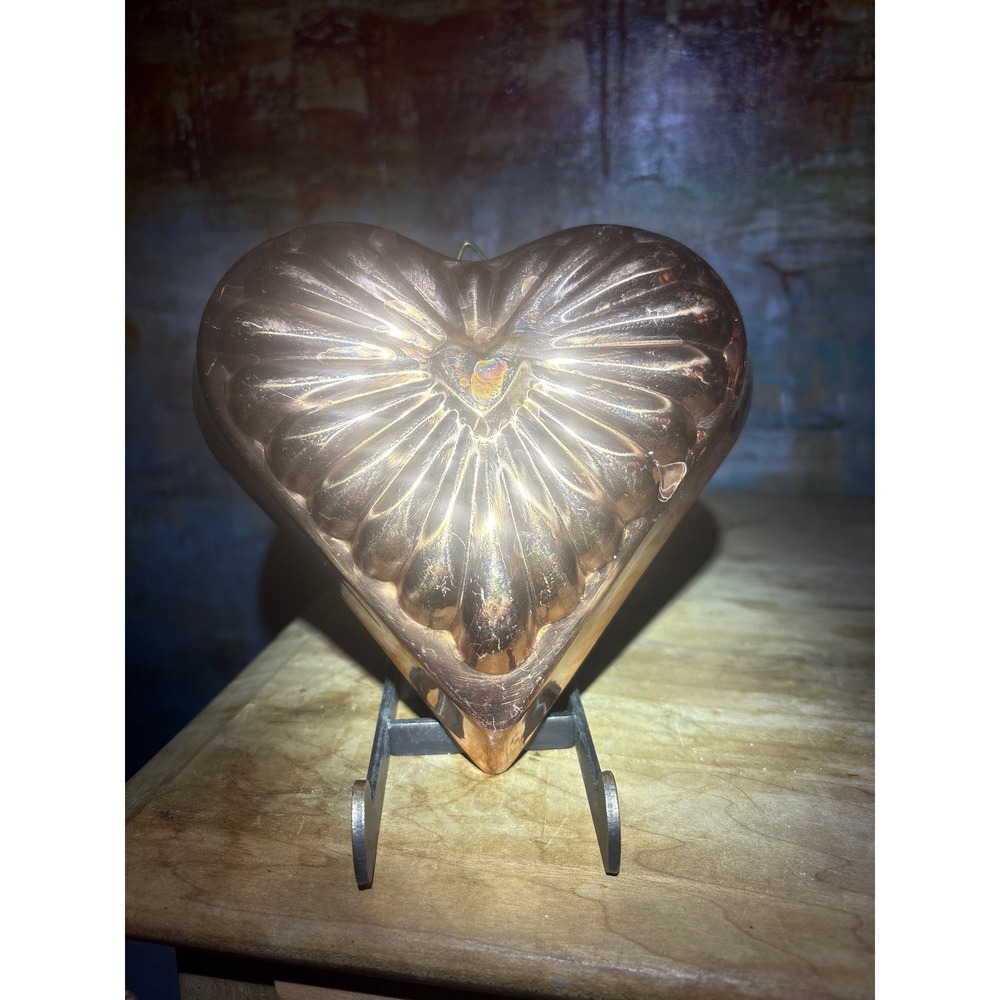 Vintage Heart Copper Mold Fluted Sunburst Wall Decor Hanging Kitchenalia 6.5in
